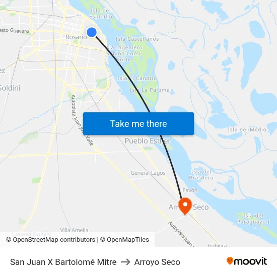 San Juan X Bartolomé Mitre to Arroyo Seco map