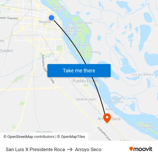 San Luis X Presidente Roca to Arroyo Seco map