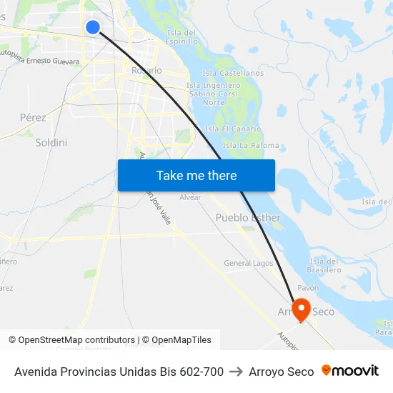Avenida Provincias Unidas Bis 602-700 to Arroyo Seco map