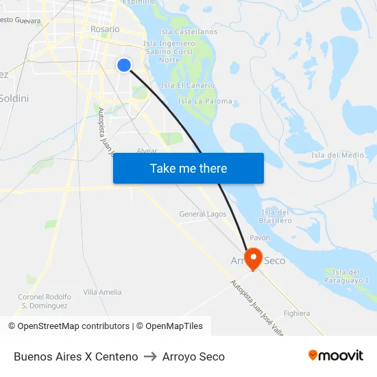Buenos Aires X Centeno to Arroyo Seco map