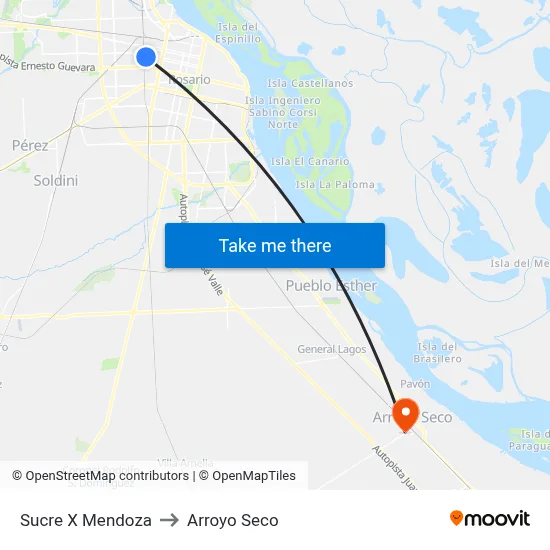 Sucre X Mendoza to Arroyo Seco map