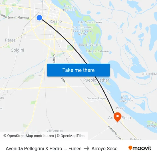 Avenida Pellegrini X Pedro L. Funes to Arroyo Seco map