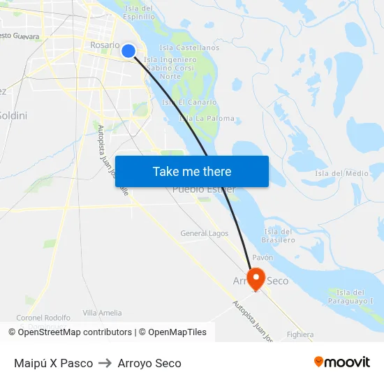 Maipú X Pasco to Arroyo Seco map