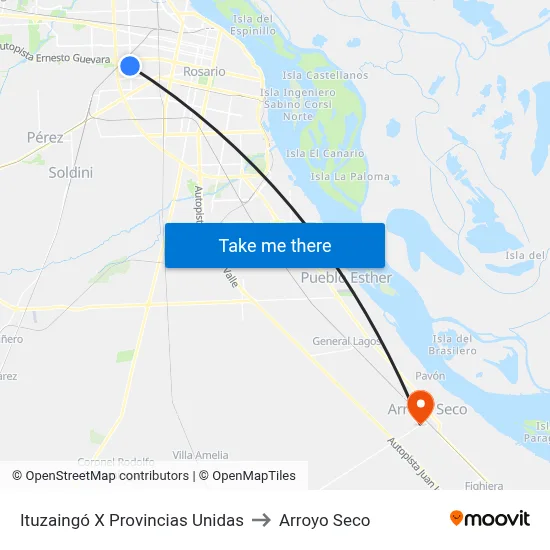 Ituzaingó X Provincias Unidas to Arroyo Seco map