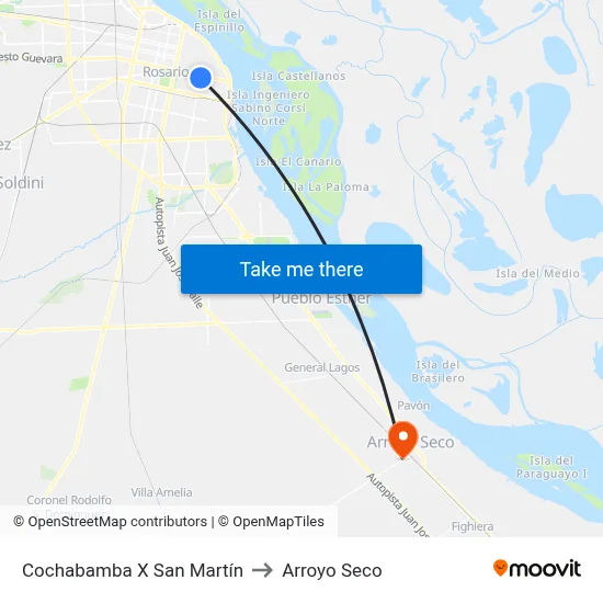 Cochabamba X San Martín to Arroyo Seco map