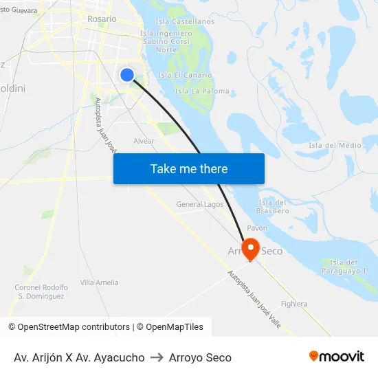 Av. Arijón X Av. Ayacucho to Arroyo Seco map