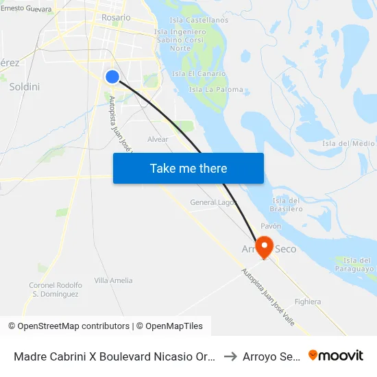 Madre Cabrini X Boulevard Nicasio Oroño to Arroyo Seco map
