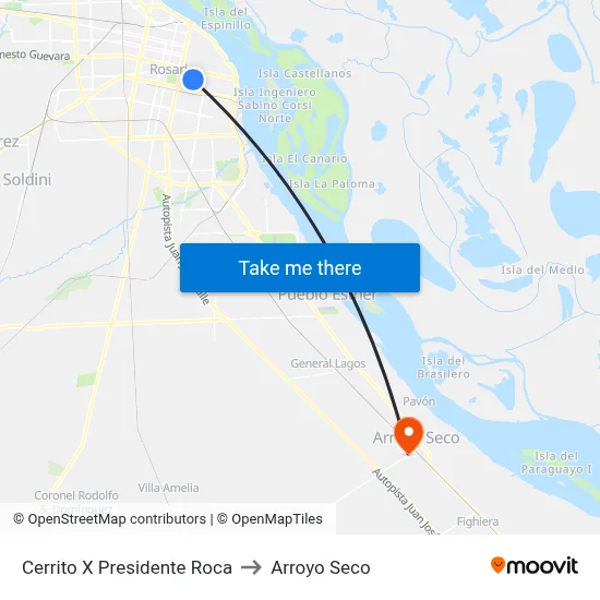 Cerrito X Presidente Roca to Arroyo Seco map