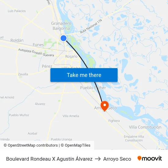 Boulevard Rondeau X Agustín Álvarez to Arroyo Seco map