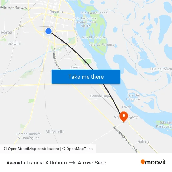 Avenida Francia X Uriburu to Arroyo Seco map