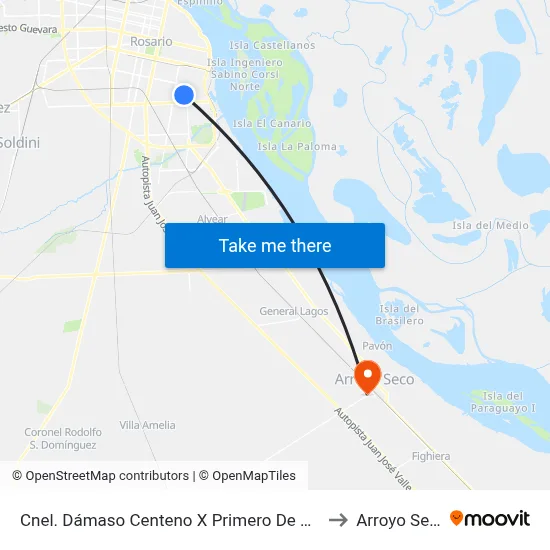 Cnel. Dámaso Centeno X Primero De Mayo to Arroyo Seco map