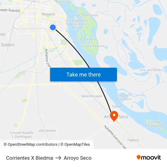 Corrientes X Biedma to Arroyo Seco map