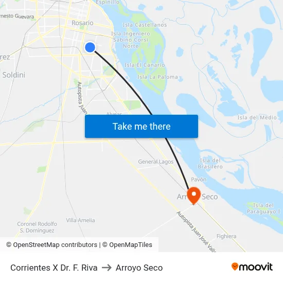 Corrientes X Dr. F. Riva to Arroyo Seco map