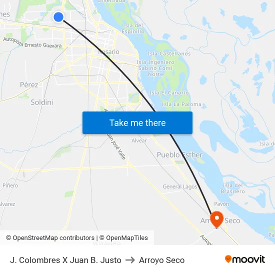 J. Colombres X Juan B. Justo to Arroyo Seco map