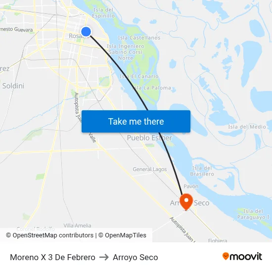 Moreno X 3 De Febrero to Arroyo Seco map