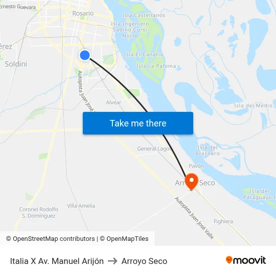 Italia X Av. Manuel Arijón to Arroyo Seco map