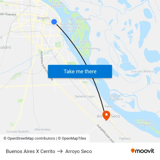 Buenos Aires X Cerrito to Arroyo Seco map