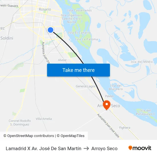 Lamadrid X Av. José De San Martín to Arroyo Seco map