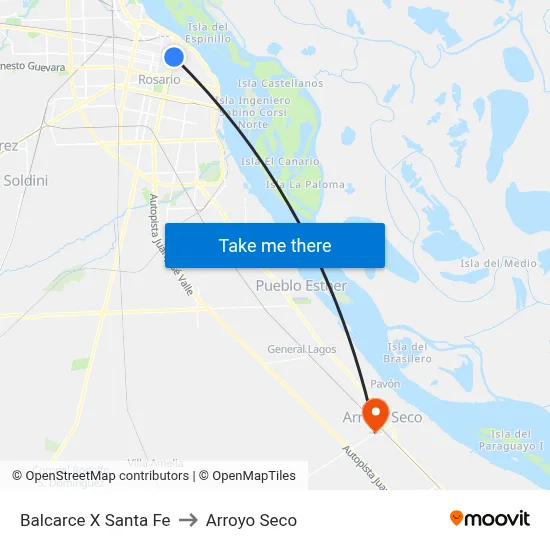 Balcarce X Santa Fe to Arroyo Seco map