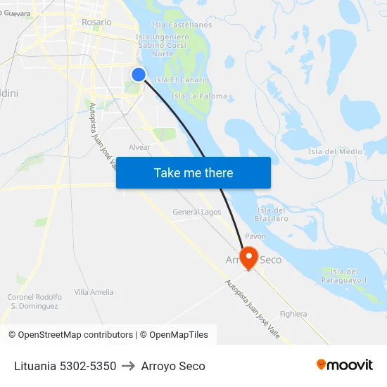 Lituania 5302-5350 to Arroyo Seco map