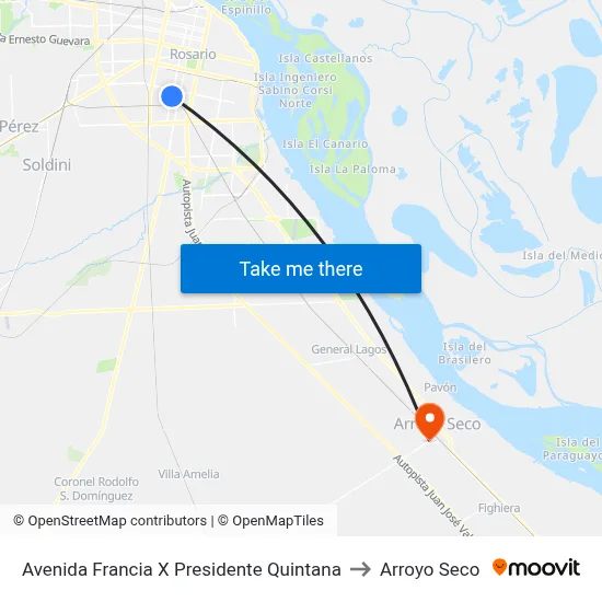Avenida Francia X Presidente Quintana to Arroyo Seco map