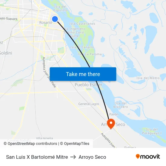 San Luis X Bartolomé Mitre to Arroyo Seco map
