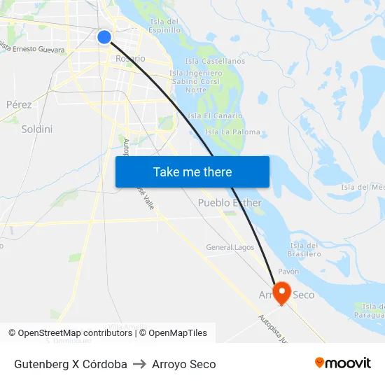 Gutenberg X Córdoba to Arroyo Seco map