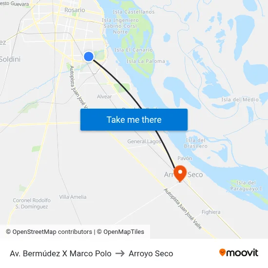 Av. Bermúdez X Marco Polo to Arroyo Seco map