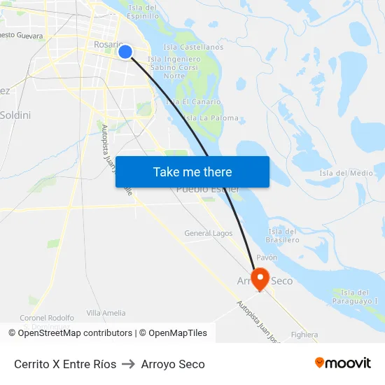 Cerrito X Entre Ríos to Arroyo Seco map