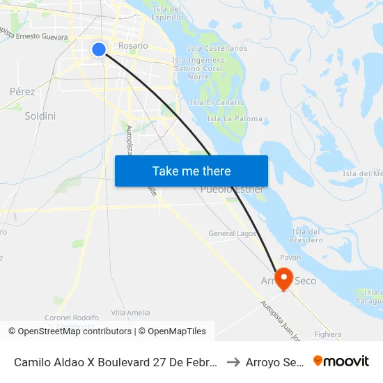 Camilo Aldao X Boulevard 27 De Febrero to Arroyo Seco map