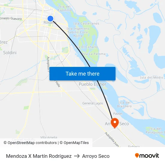 Mendoza X Martín Rodríguez to Arroyo Seco map