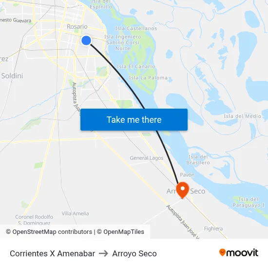 Corrientes X Amenabar to Arroyo Seco map
