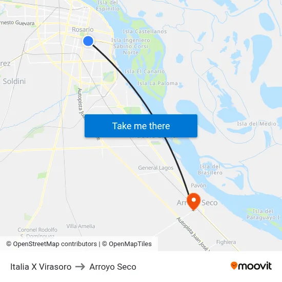 Italia X Virasoro to Arroyo Seco map