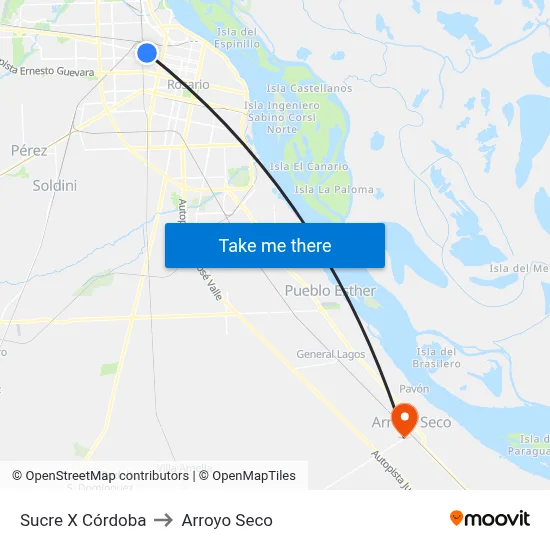 Sucre X Córdoba to Arroyo Seco map