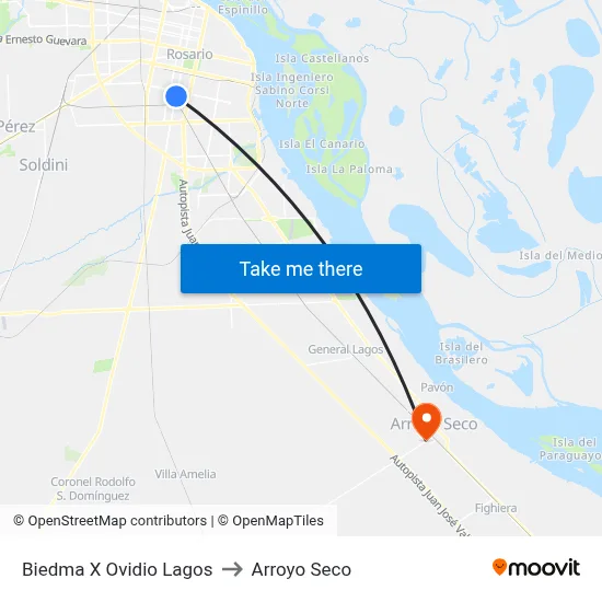 Biedma X Ovidio Lagos to Arroyo Seco map