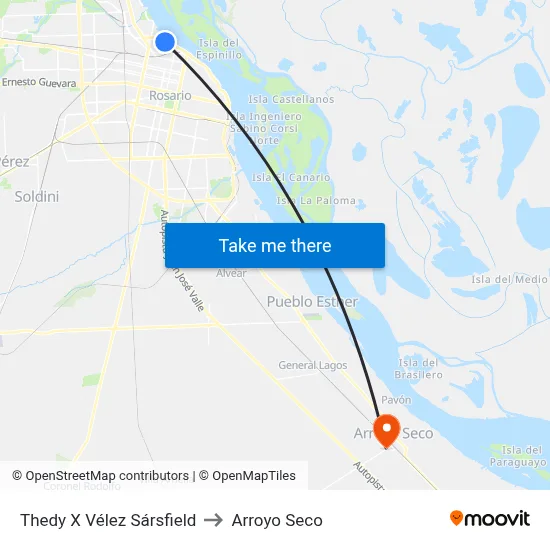 Thedy X Vélez Sársfield to Arroyo Seco map