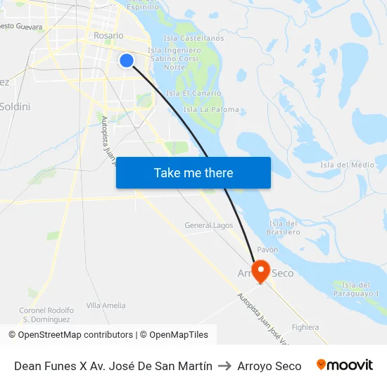 Dean Funes X Av. José De San Martín to Arroyo Seco map