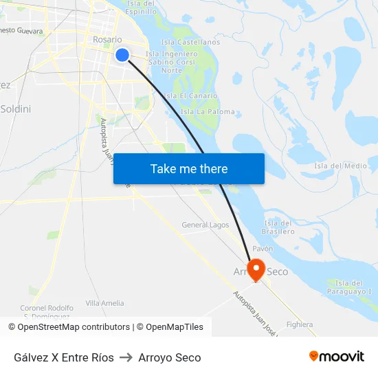 Gálvez X Entre Ríos to Arroyo Seco map