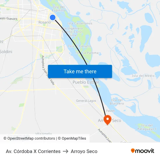 Av. Córdoba X Corrientes to Arroyo Seco map