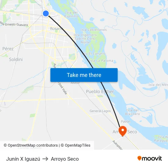 Junín X Iguazú to Arroyo Seco map