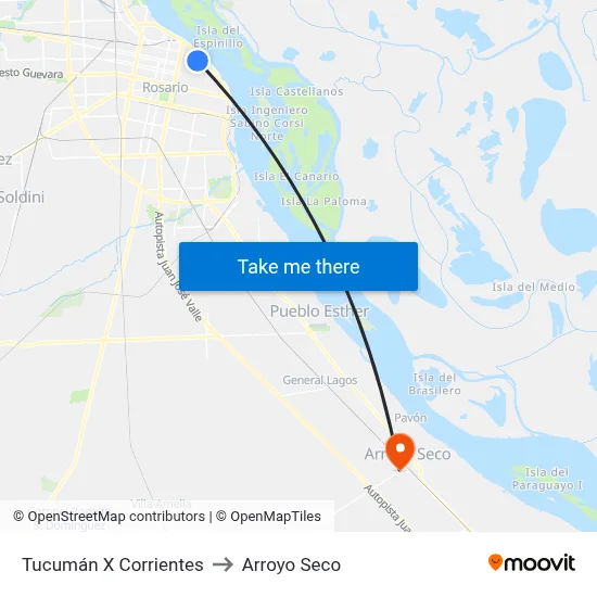 Tucumán X Corrientes to Arroyo Seco map