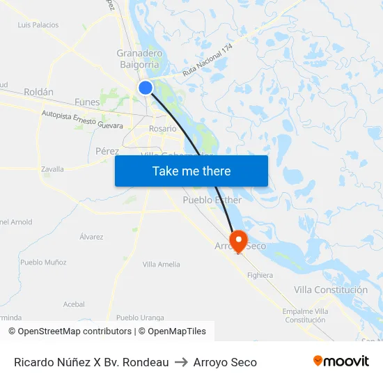 Ricardo Núñez X Bv. Rondeau to Arroyo Seco map