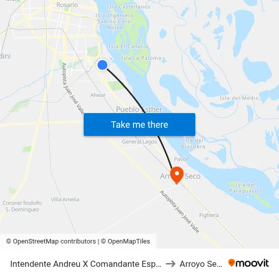 Intendente Andreu X Comandante Espora to Arroyo Seco map