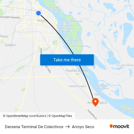 Darsena Terminal De Colectivos to Arroyo Seco map