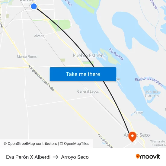 Eva Perón X Alberdi to Arroyo Seco map