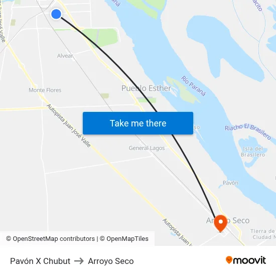 Pavón X Chubut to Arroyo Seco map