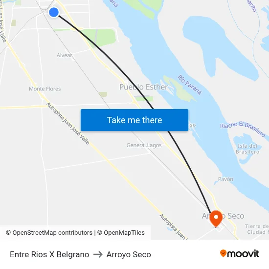 Entre Rios X Belgrano to Arroyo Seco map