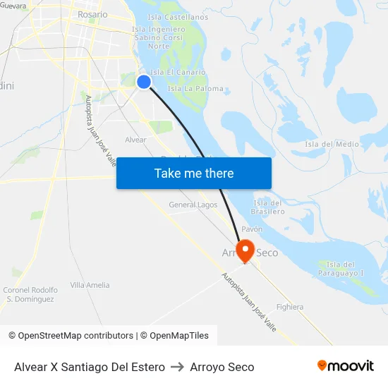 Alvear X Santiago Del Estero to Arroyo Seco map