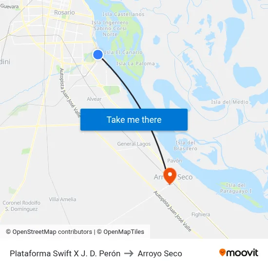 Plataforma Swift X J. D. Perón to Arroyo Seco map