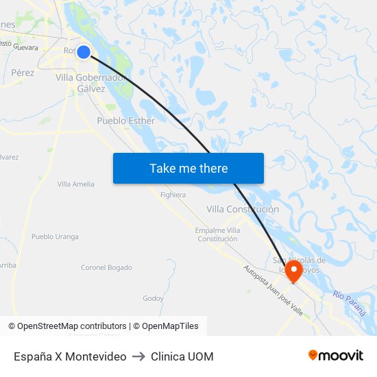 España X Montevideo to Clinica UOM map
